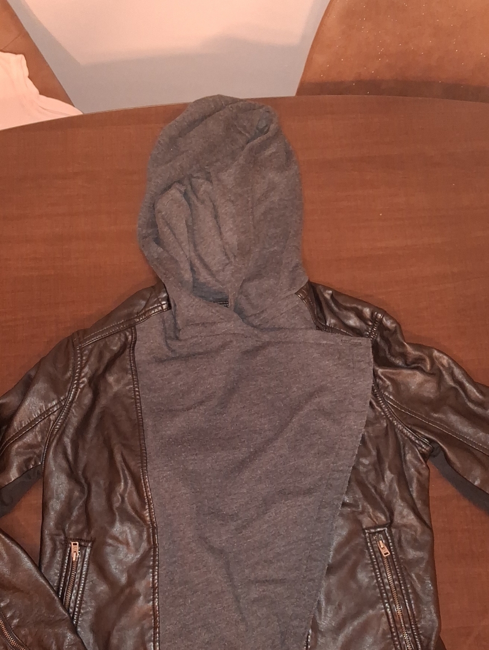 Hollister Dark Gray Leather Jacket  with Hood